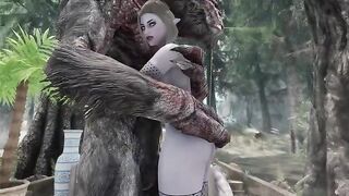 The Dark Elf is having fun with a massive Troll cock