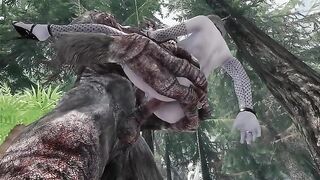 The Dark Elf is having fun with a massive Troll cock