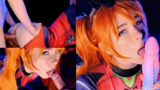 Asuka Langley’s sloppy blowjob and hot pussy creampie action