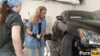 The tiny ginger is being tortured by a lesbian in the garage