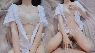 A cute petite girl is having fun with her boyfriend