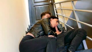 The couple has sex right on the stairs to their house