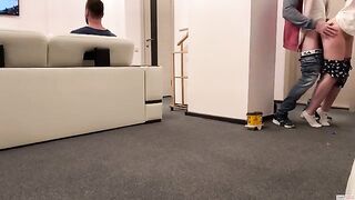 The delivery guy came and the wife got her coffee cum
