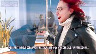 Kiss Cat love breakfast with sausage, outdoor sex with Russian student in public park
