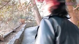 Kiss Cat love breakfast with sausage, outdoor sex with Russian student in public park