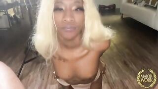 Petite hottie Mini Stallion, 4’4” Ebony beauty, takes it deep