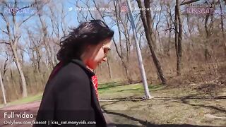 A girl is walking in nature and meets a stranger who offered her money - Public Agent
