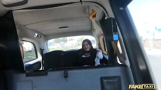 Fake taxi ride with Sabien Demonia in fishnets ends with hard, rough sex