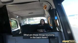 Fake taxi ride with Sabien Demonia in fishnets ends with hard, rough sex