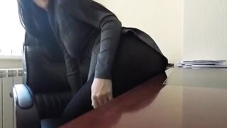 Mini Diva has a risky office masturbation session in tights and pantyhose