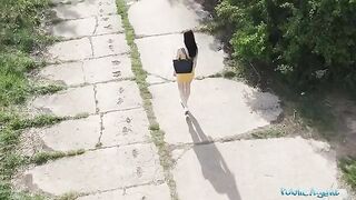 A pervert spies on a babe taking a piss with his drone and fucks her pussy