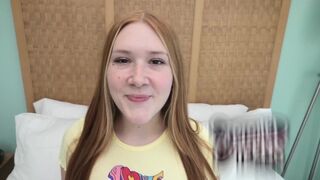 Redhead teen with freckles and red pubic hair gets fucked on cam