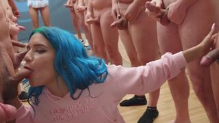 Babe Min Galilea swallows a lot of cum in an intense bukkake scene