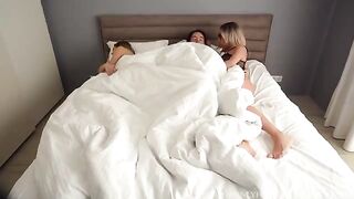 A guy seduced by his sexy blonde stepmom and her friend