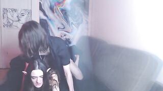 The guy gently fucks his girlfriend on the couch in a passionate scene