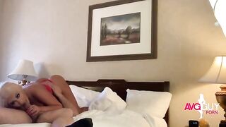 A hot blonde, Brandi Bae, fucks her fan and gets his cum on her ass