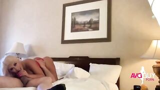 A hot blonde, Brandi Bae, fucks her fan and gets his cum on her ass