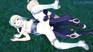 Aether and Futa Lumine fucked Paimon in the meadow