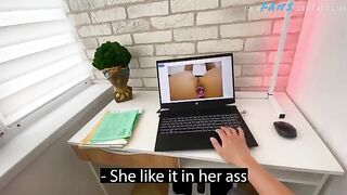 A stepson was caught jerking off by his beautiful stepmom in a compromising situation