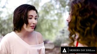 Casey Calvert and Arabelle Raphael ask Casey's ex-boyfriend for a threesome in this steamy scene