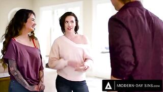 Casey Calvert and Arabelle Raphael ask Casey's ex-boyfriend for a threesome in this steamy scene