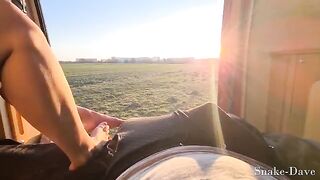 A girl is getting fucked in the camper with the door open