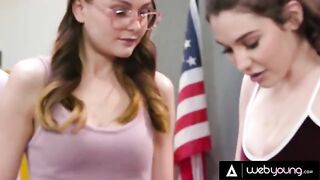 Two girls are fucking on the cell with Lily Lou in a steamy scene
