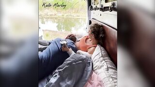 A lovely woman, Kate Marley, plays with herself in nature with a vibrator