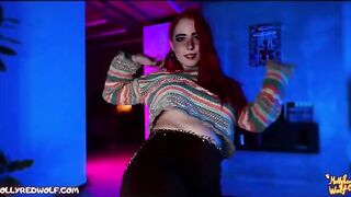 A guy's house is being burgled by an insatiable hippie girl in a red dress