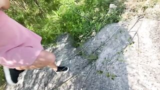 A pick up guy is fucking a girl with a wet pussy outdoors