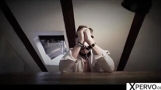 Two step sisters are sharing a sex slave in an intense scene