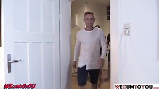A man fucked in an amateur group sex party with some sexy strangers