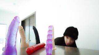 I get my ass and pussy fucked by neighbor’s dildos until I squirt