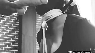 Bound slave gets a big dildo in mouth and smelly pussy - sex tape
