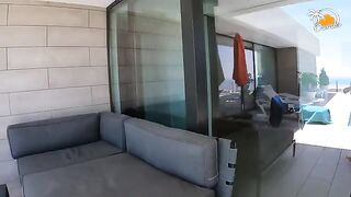 A blonde girl with socks, Yuli, fucks passionately with her boyfriend