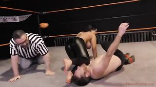 Brunette femdom Nadia White crushes her opponent’s cock in a match