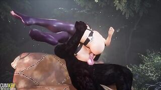 Furry werewolf mates with a juicy and curvy girl in a wild encounter