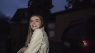 The agent pays the French girl to show her small boobs in public