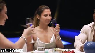 Two cute girls in intense anal threesome action with stunning Liya