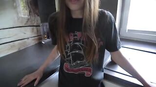 The guy is having fun with a hot neighbour in the kitchen