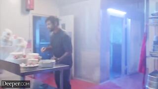 The baker competed, showcasing her skills in a steamy kitchen encounter