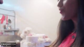 The baker competed, showcasing her skills in a steamy kitchen encounter