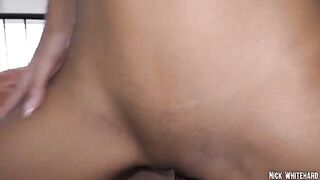 Black Asian teen Lia Lin in narrow waist round ass action