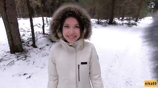 Babe fucked outdoors in the winter by a stranger - POV