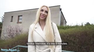 Public Agent meets a blonde MILF with tattoos in a basement for cash