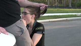 A cop in a female suit makes a guy cum hard