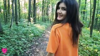 A girl on a forest walk got hungry, got fucked by a guy in the bushes