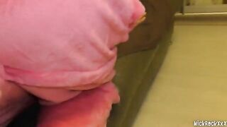 Two cute teen girls fucked at college threesome party