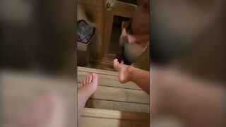 This guy masturbates while in sauna... I saw him and sucked his dick until he came