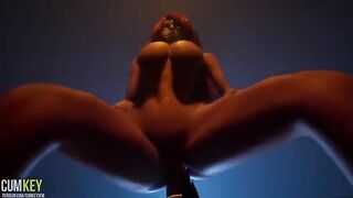 A perfect woman with big boobs is fucking with a huge monster cock